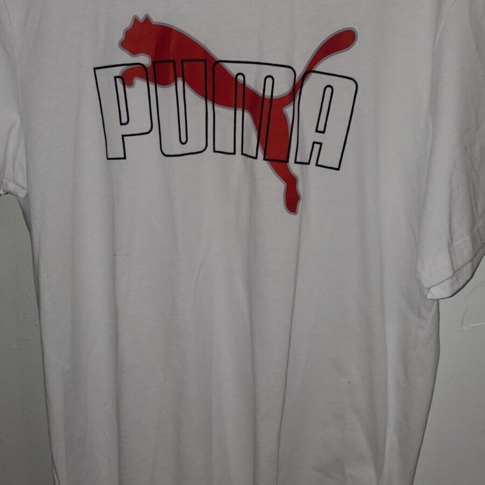 Puma Crew Neck Short Sleeve T-Shirt Mens White Black/Red Logo M
